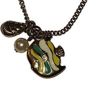 Gold Tone Colorful Fish Charm Necklace 18"-20"‎